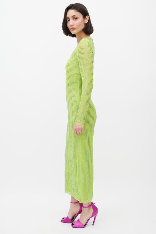 Self-Portrait Green Rhinestone Embellished Hot Fix Midi Dress