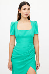 Self-Portrait Green Ruched Midi Dress