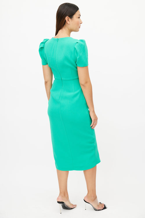 Self-Portrait // Green Ruched Midi Dress VSP Consignment Self-Portrait // Green Ruched Midi Dress VSP Consignment