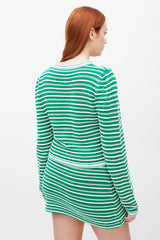 Self-Portrait Green & White Striped Knit Co-Ord Set