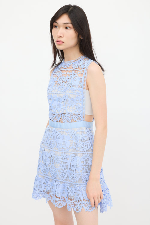 Self-Portrait Grey & Blue Floral Lace Dress