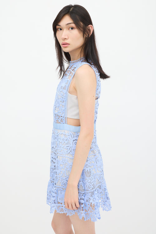 Self-Portrait Grey & Blue Floral Lace Dress