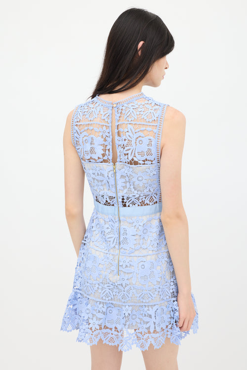 Self-Portrait Grey & Blue Floral Lace Dress