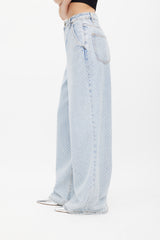 Self-Portrait Light Wash Rhinestone Wide Jeans