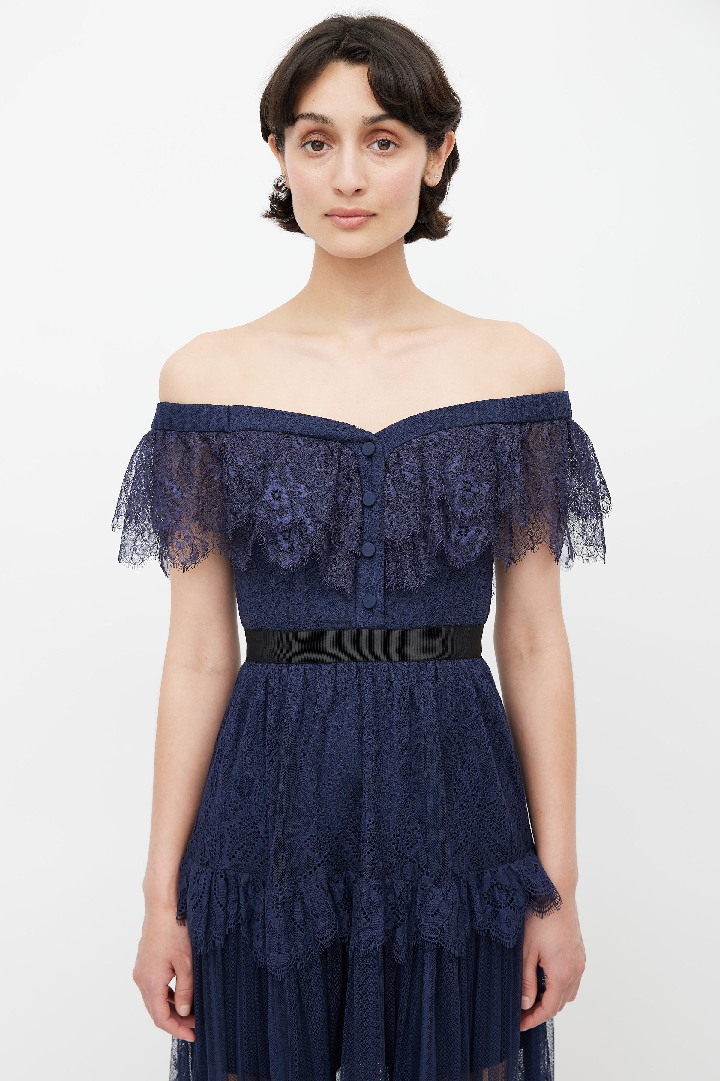 Self-Portrait // Navy Lace Off Shoulder Dress VSP Consignment Self-Portrait // Navy Lace Off Shoulder Dress VSP Consignment