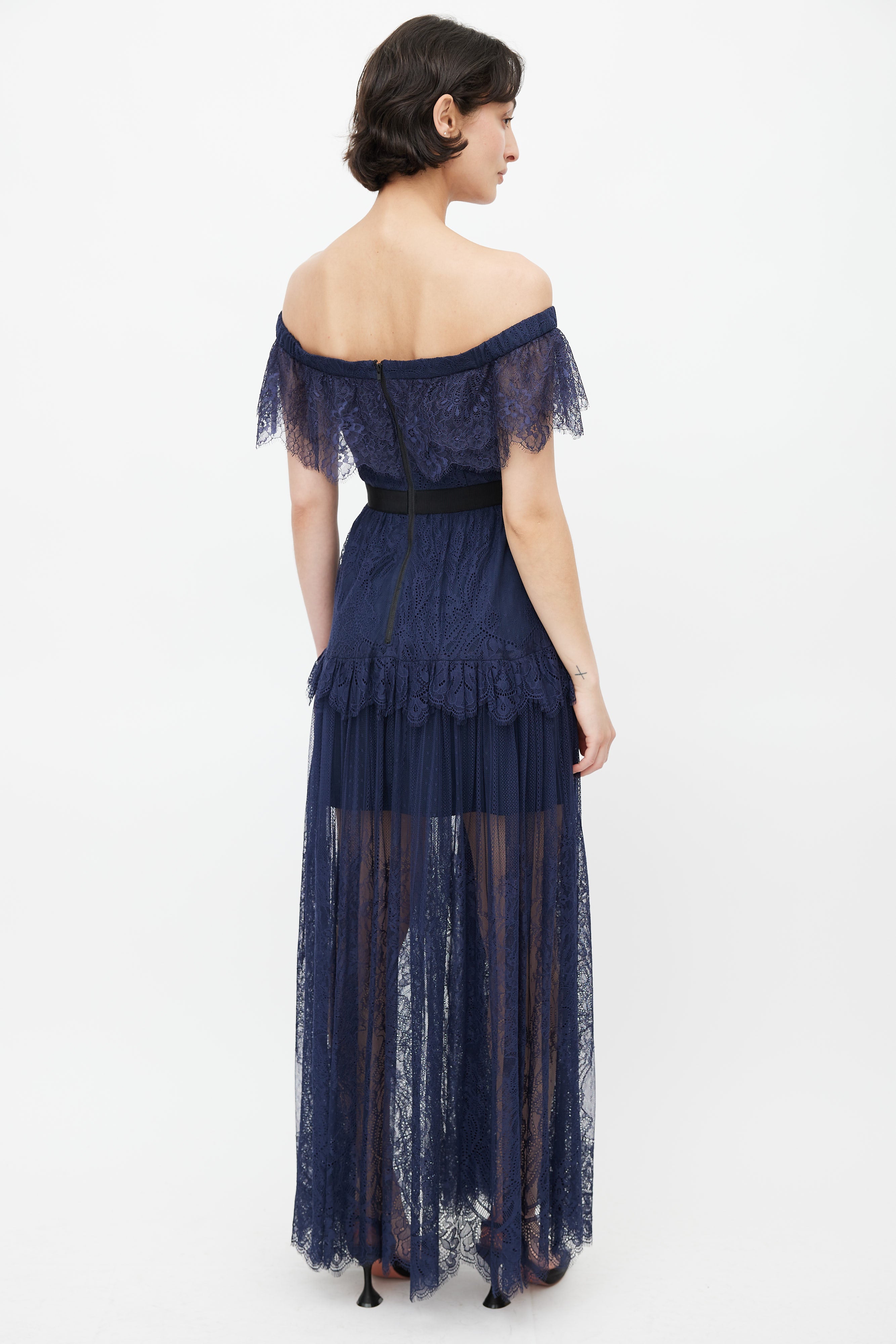 self portrait off shoulder dress Self-Portrait corded-lace off-shoulder Dress | Blue