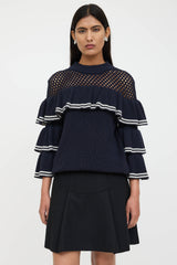 Self-Portrait Wool Ruffled Striped Knit Sweater