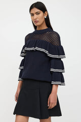 Self-Portrait Wool Ruffled Striped Knit Sweater