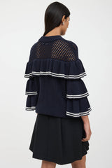 Self-Portrait Wool Ruffled Striped Knit Sweater