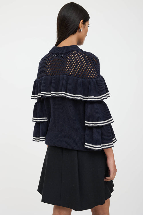 Self-Portrait Wool Ruffled Striped Knit Sweater