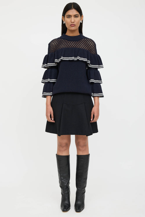 Self-Portrait Wool Ruffled Striped Knit Sweater