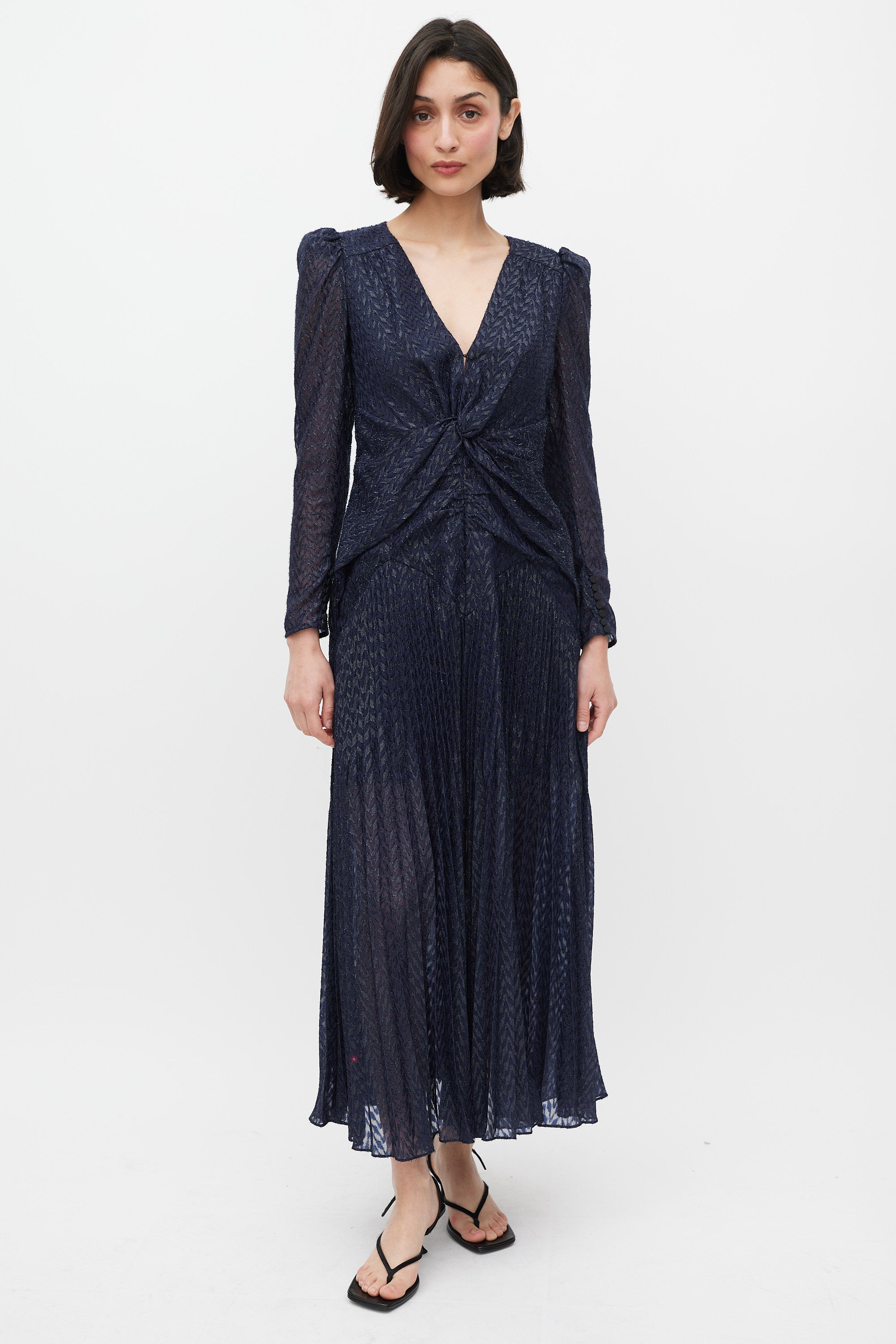 Self-Portrait // Navy Twisted Metallic Fil Coup Maxi Dress VSP Consignment Self-Portrait // Navy Twisted Metallic Fil Coup Maxi Dress VSP Consignment
