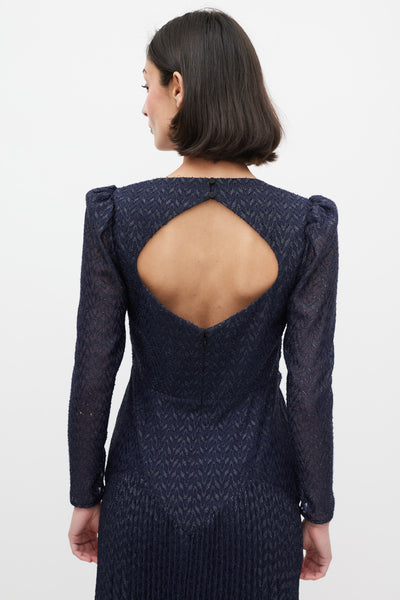 Self-Portrait // Navy Twisted Metallic Fil Coupé Maxi Dress – VSP  Consignment