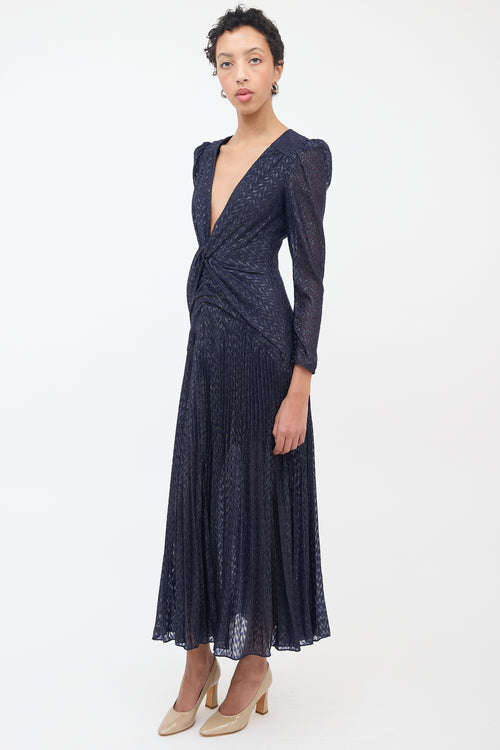 Self-Portrait Navy Twisted Metallic Fil Coupé Maxi Dress