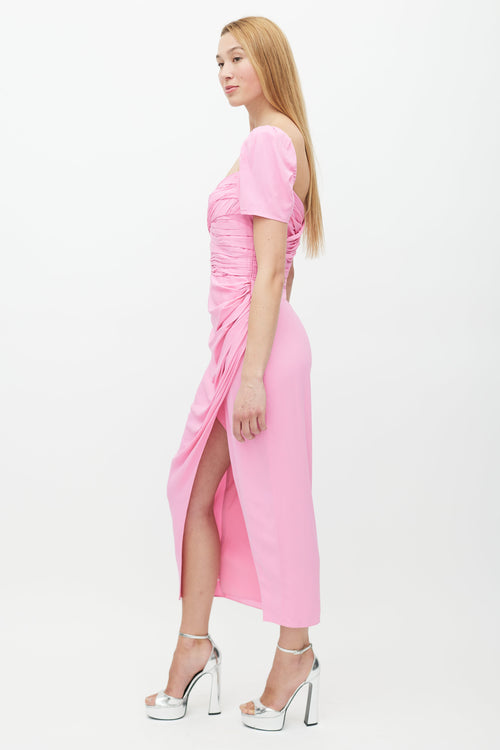Self-Portrait Pink Iris Ruched Wrap Dress