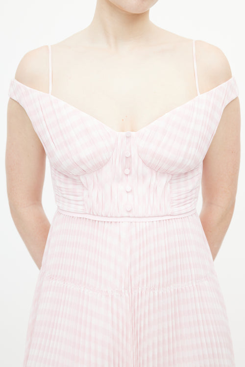 Self-Portrait Pink & White Gingham Pleated Dress