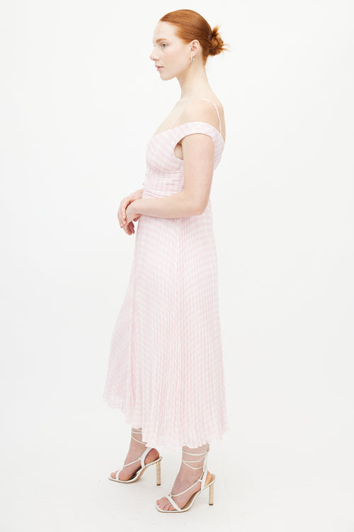 Self-Portrait Pink & White Gingham Pleated Dress