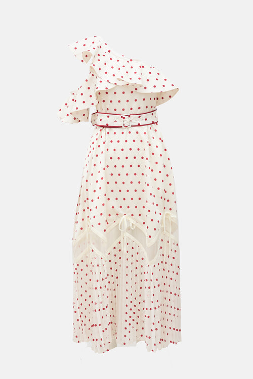 Self-Portrait Polka Dot One Shoulder Dress