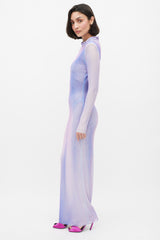 Self-Portrait Purple Contour Print Rhinestone Embellised Maxi Dress