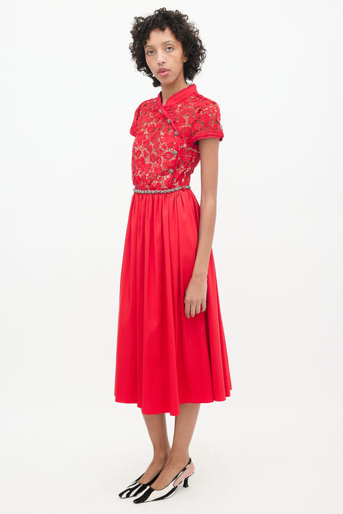 Self-Portrait Red Floral Lace Jewel Maxi Dress