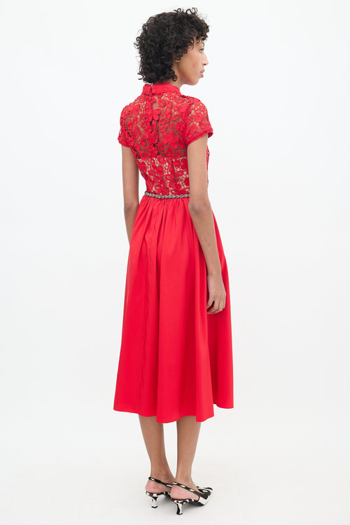 Self-Portrait Red Floral Lace Jewel Maxi Dress