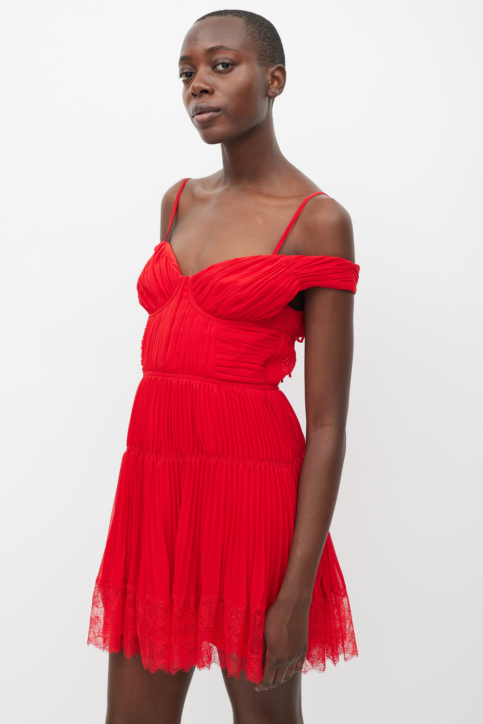 self portrait red off shoulder dress Self-Portrait Off Shoulder Midi Dress