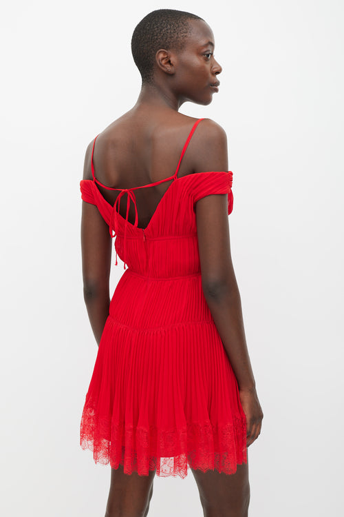 Self-Portrait Red Pleated Off Shoulder Dress