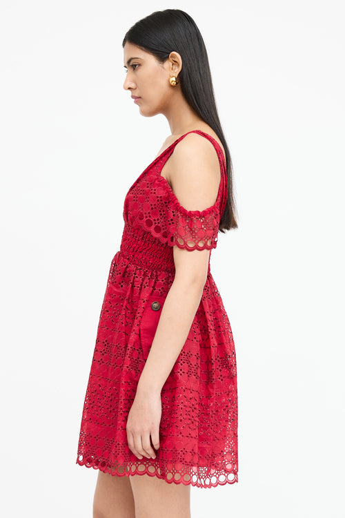 Self-Portrait Smocked Lace Cut Out Dress