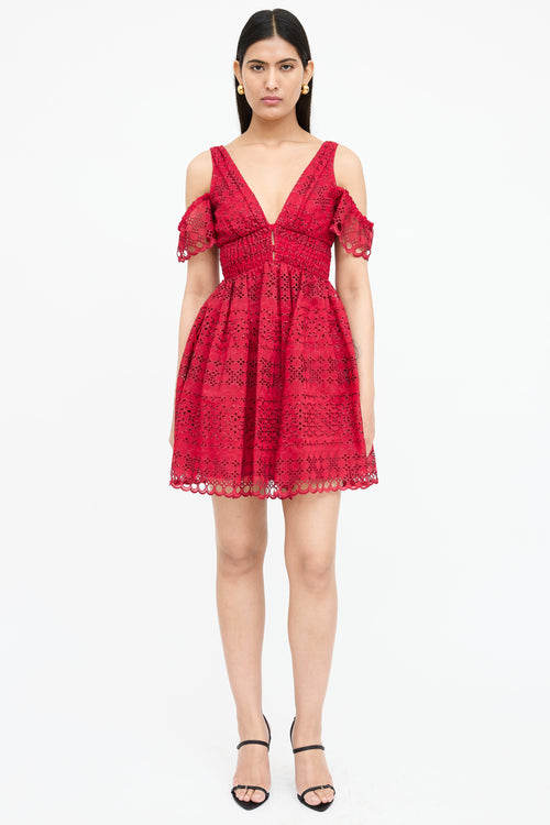 Self-Portrait Smocked Lace Cut Out Dress