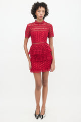 Self-Portrait Red Star Lace Ruffled Dress