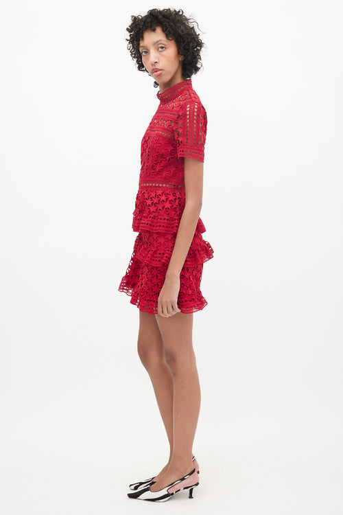 Self-Portrait Red Star Lace Ruffled Dress