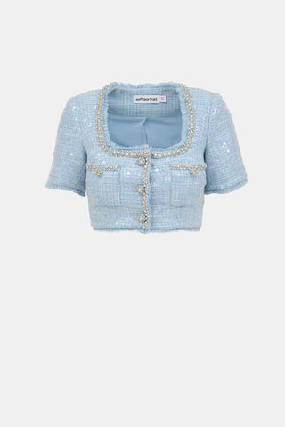 Self-Portrait Sequin Tweed Cropped Blazer