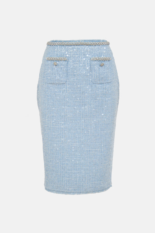 Self-Portrait Sequin Tweed Midi Skirt