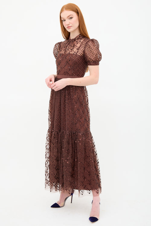 Self-Portrait Tulle Grid Sequin Dress