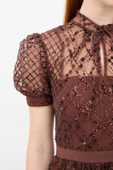 Self-Portrait Tulle Grid Sequin Dress
