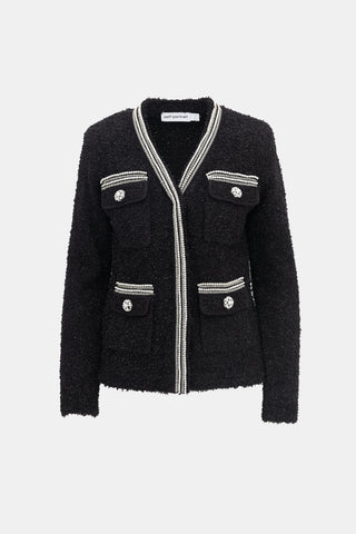 Self-Portrait Tweed Knit Embellished Jacket