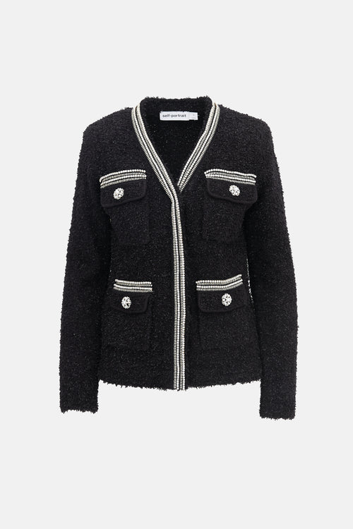 Self-Portrait Tweed Knit Embellished Jacket