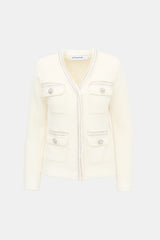 Self-Portrait Tweed Knit Embellished Jacket