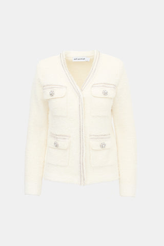 Self-Portrait Tweed Knit Embellished Jacket