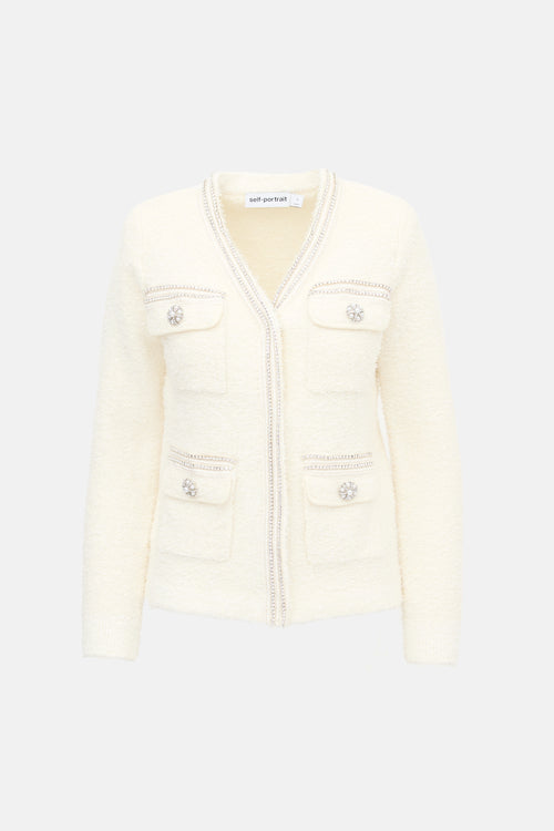 Self-Portrait Tweed Knit Embellished Jacket