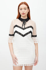 Self-Portrait White & Black Floral Lace Petal Dress