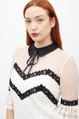 Self-Portrait White & Black Floral Lace Petal Dress