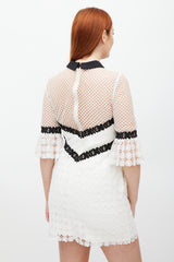 Self-Portrait White & Black Floral Lace Petal Dress