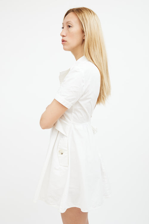 Self-Portrait White Cotton Asymmetric Mini Shirt Dress