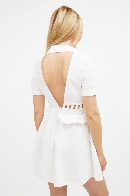 Self-Portrait White Cotton Asymmetric Mini Shirt Dress