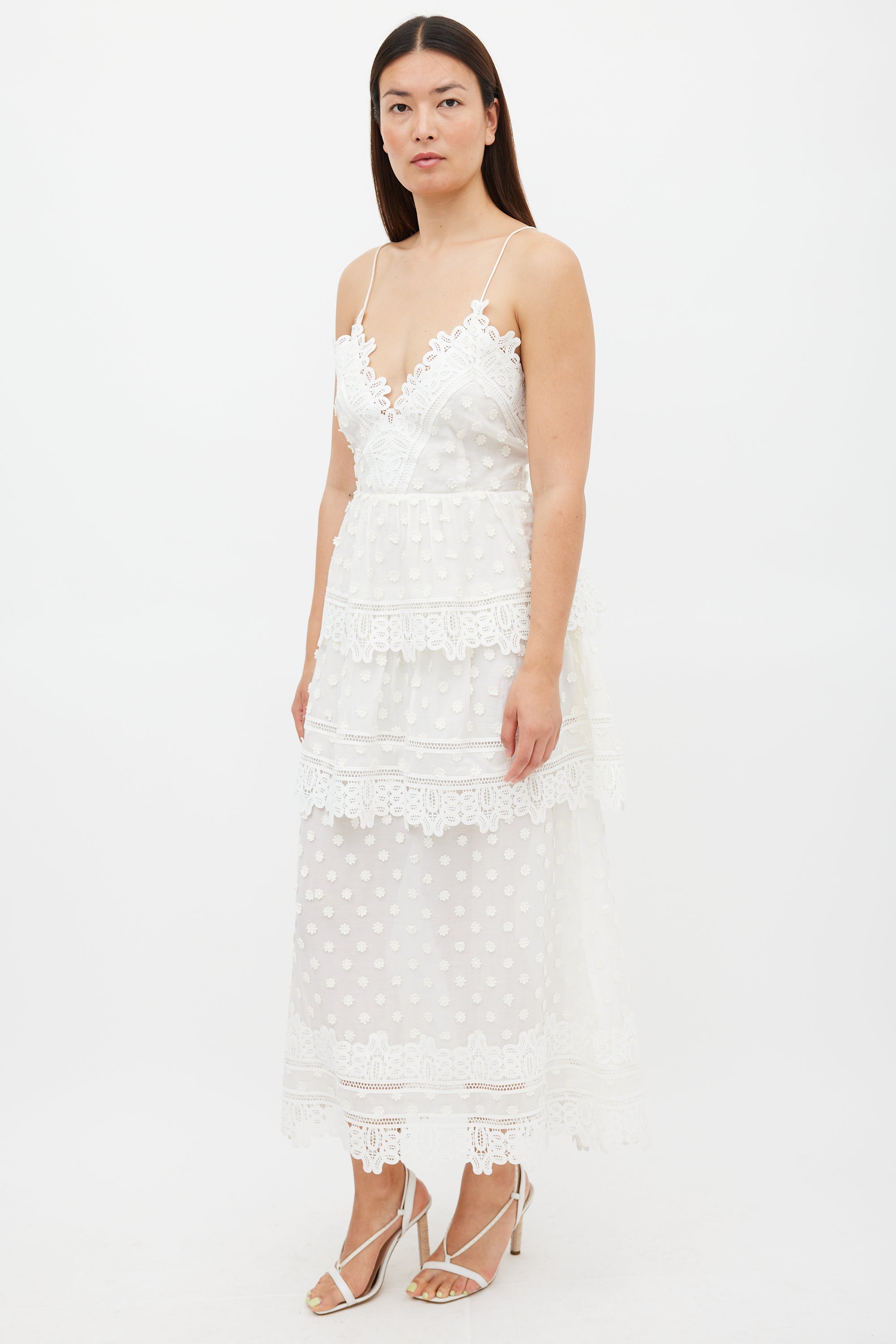 Self-Portrait // White Cotton & Lace Ivy Midi Dress – VSP Consignment