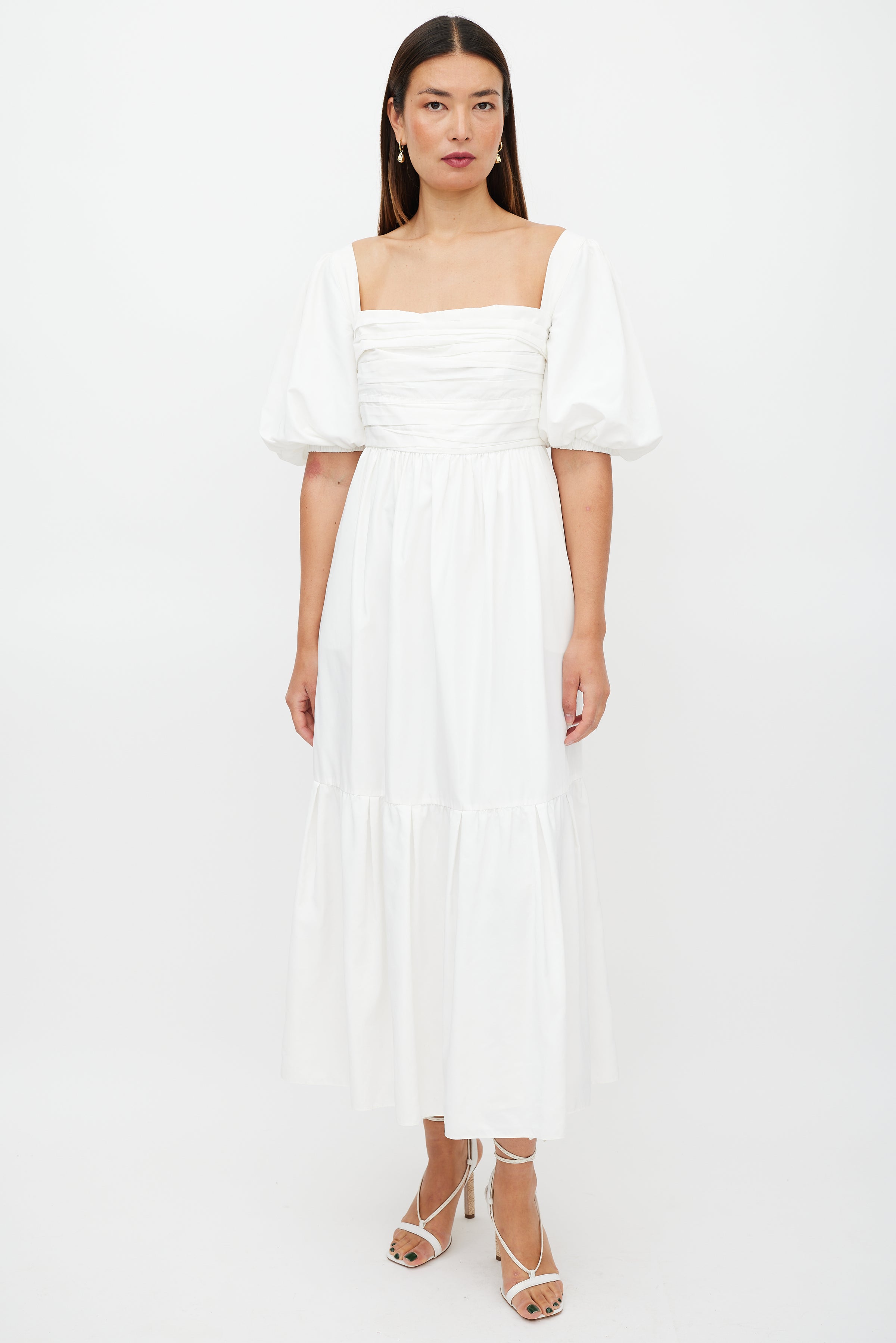 self portrait white pleated dress Self-Portrait White Polyester Pleated Midi Dress