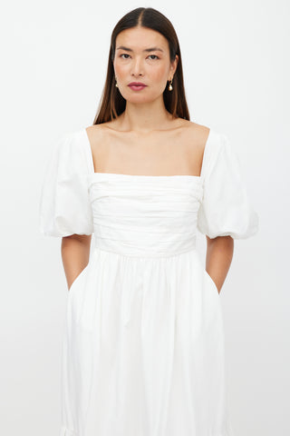Self-Portrait White Pleated Puffed Sleeve Dress