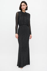 Self-Portrait Black Rhinestone Mesh Long Sleeve Maxi Dress