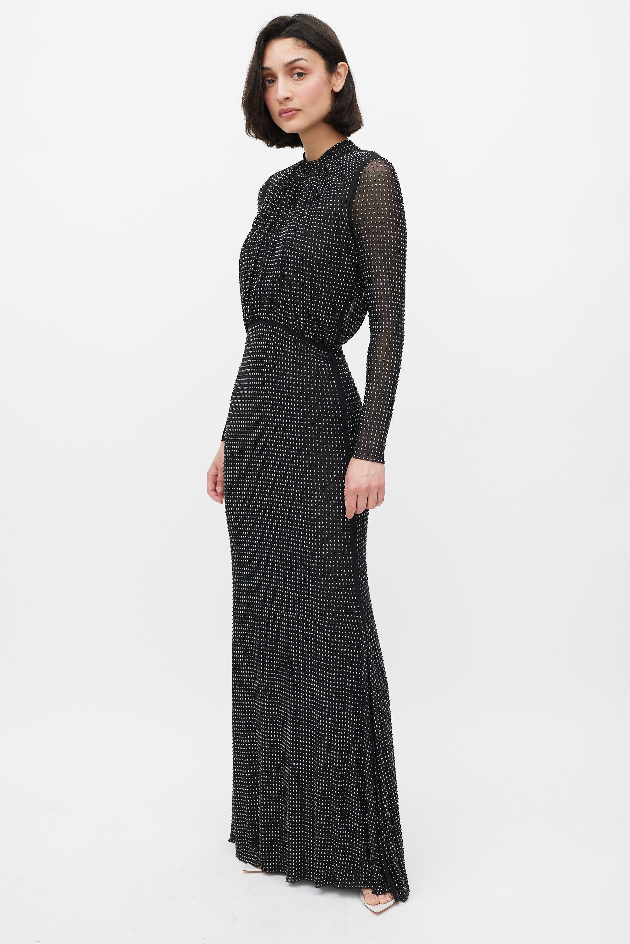 Self-Portrait // Black Rhinestone Mesh Long Sleeve Maxi Dress VSP Consignment Self-Portrait // Black Rhinestone Mesh Long Sleeve Maxi Dress VSP Consignment